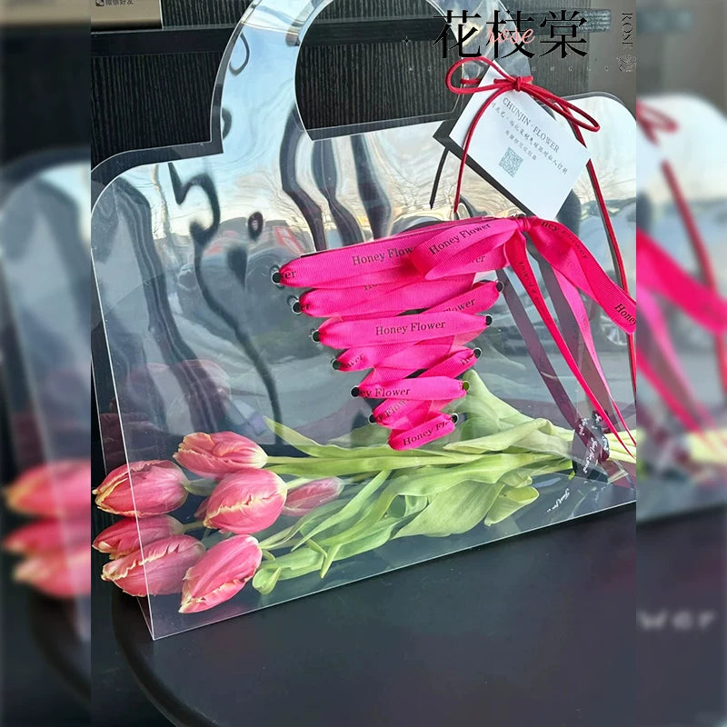 10pcs PVC Transparent Flower Tote Bag - Tokyo Style (10 pcs) | Premium Gift Packaging