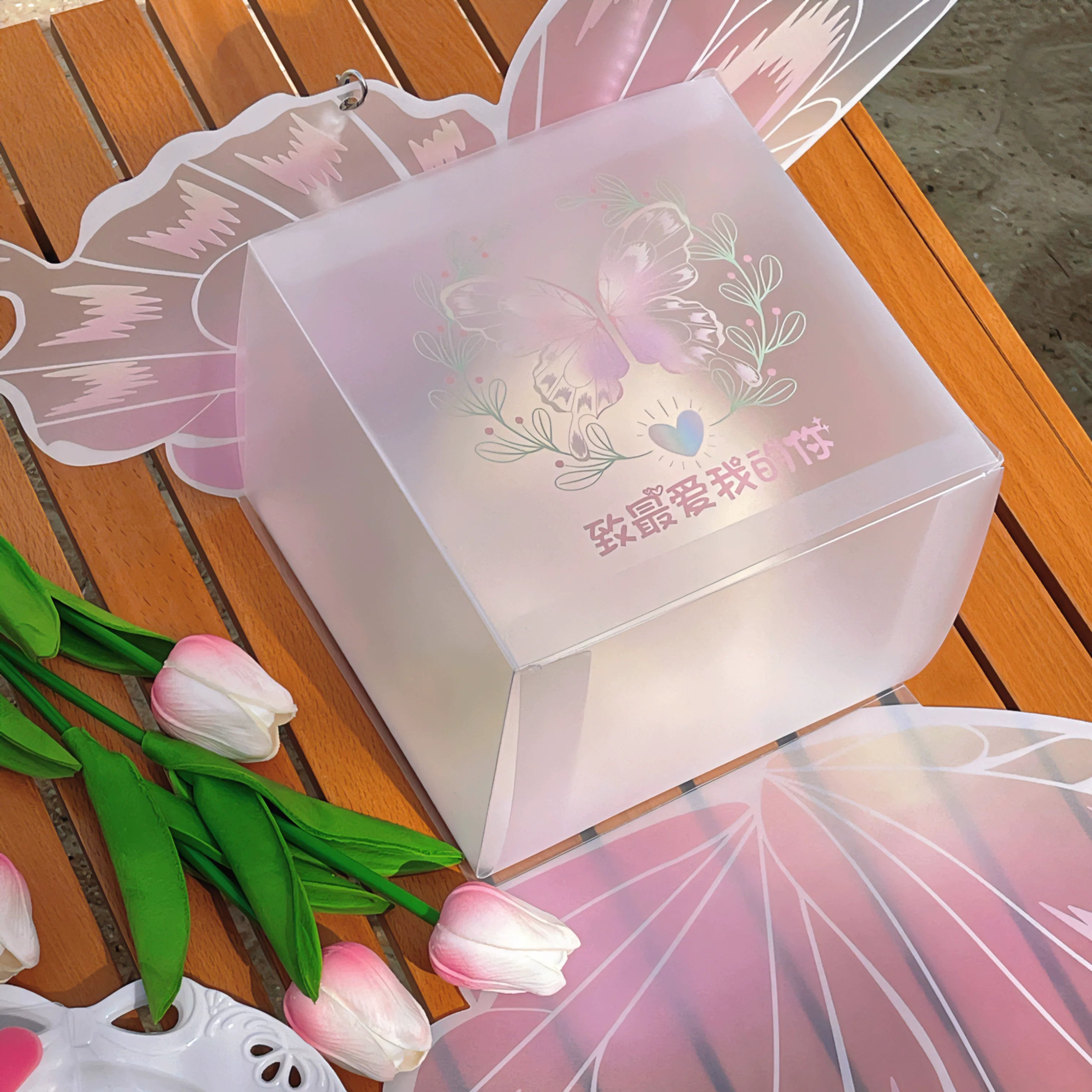 10 pcs PVC low transparent Flower& cake Combo arrangment  - Butterfly Style| Premium gift Packaging