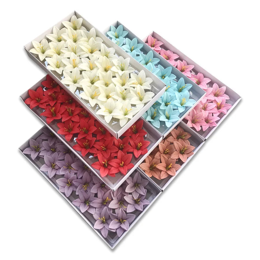 6.5X9cm 50 pcs New lily Soap flower head DIY floral gift for Mother's day Birthday Valentine wedding party bouquet favor deco