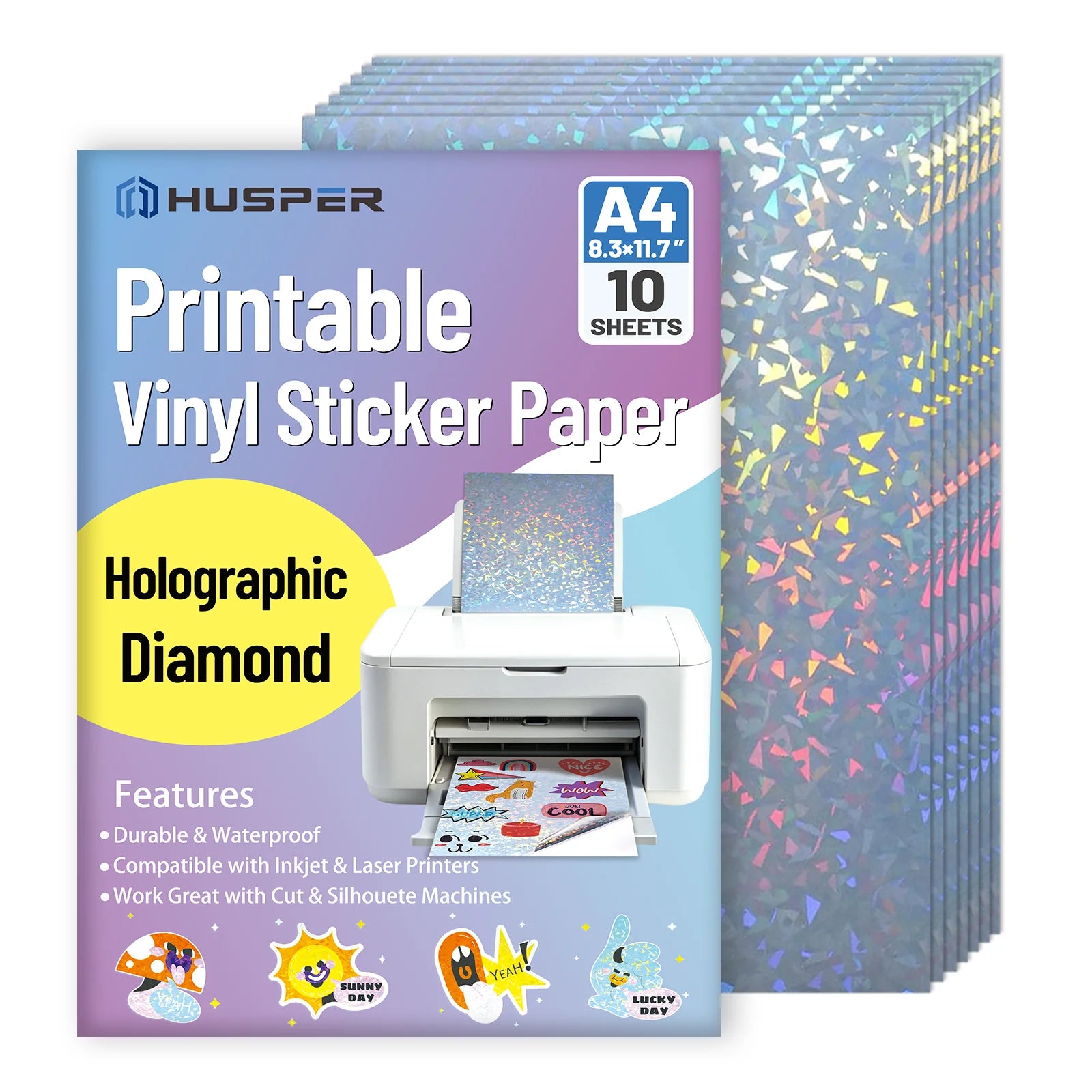 Diamond Glitter Printable Vinyl Sticker Paper – 10 Sheets A4