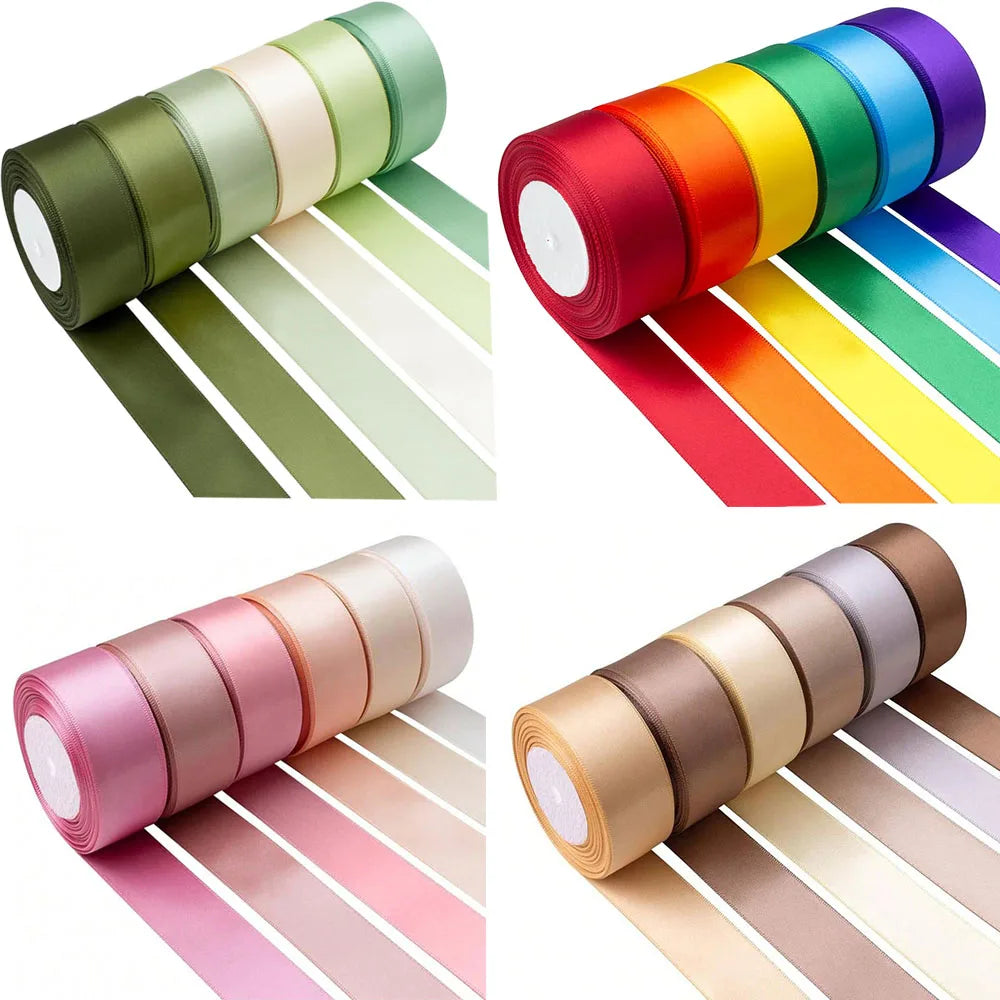 6 Rolls 150yards Assorted Solid Color Silk Ribbon Satin Satin For Wedding Invitation Bouquets Birthday Party DIY Gift Packaging