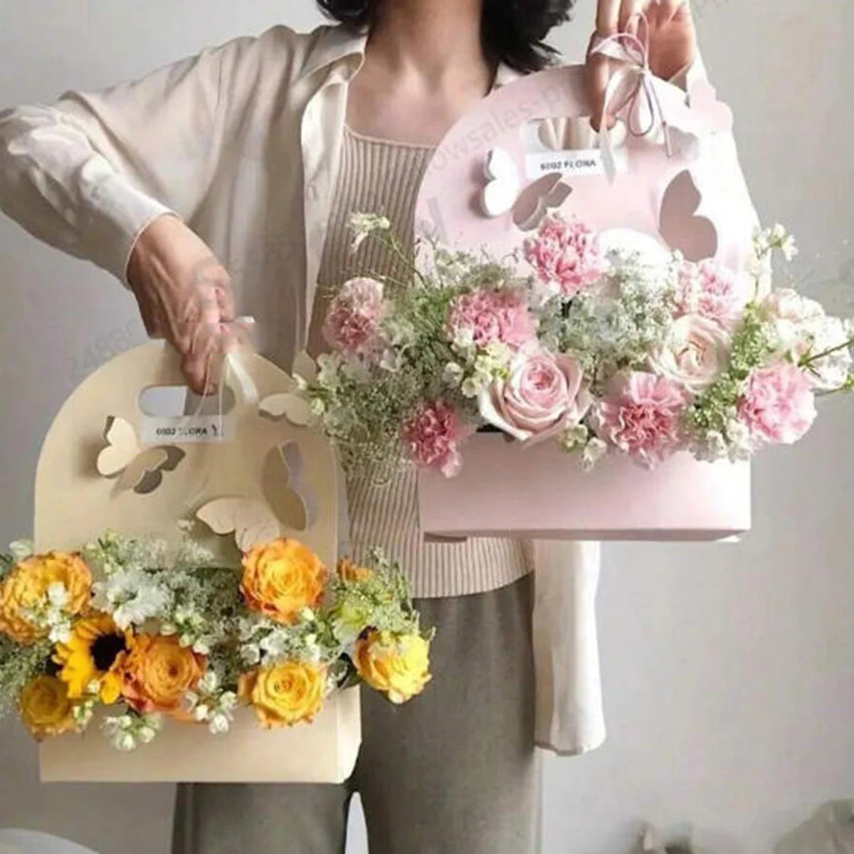 Butterfly Hand-held Flower Box - Transparent PVC (10 pcs) | Premium Floral Packaging