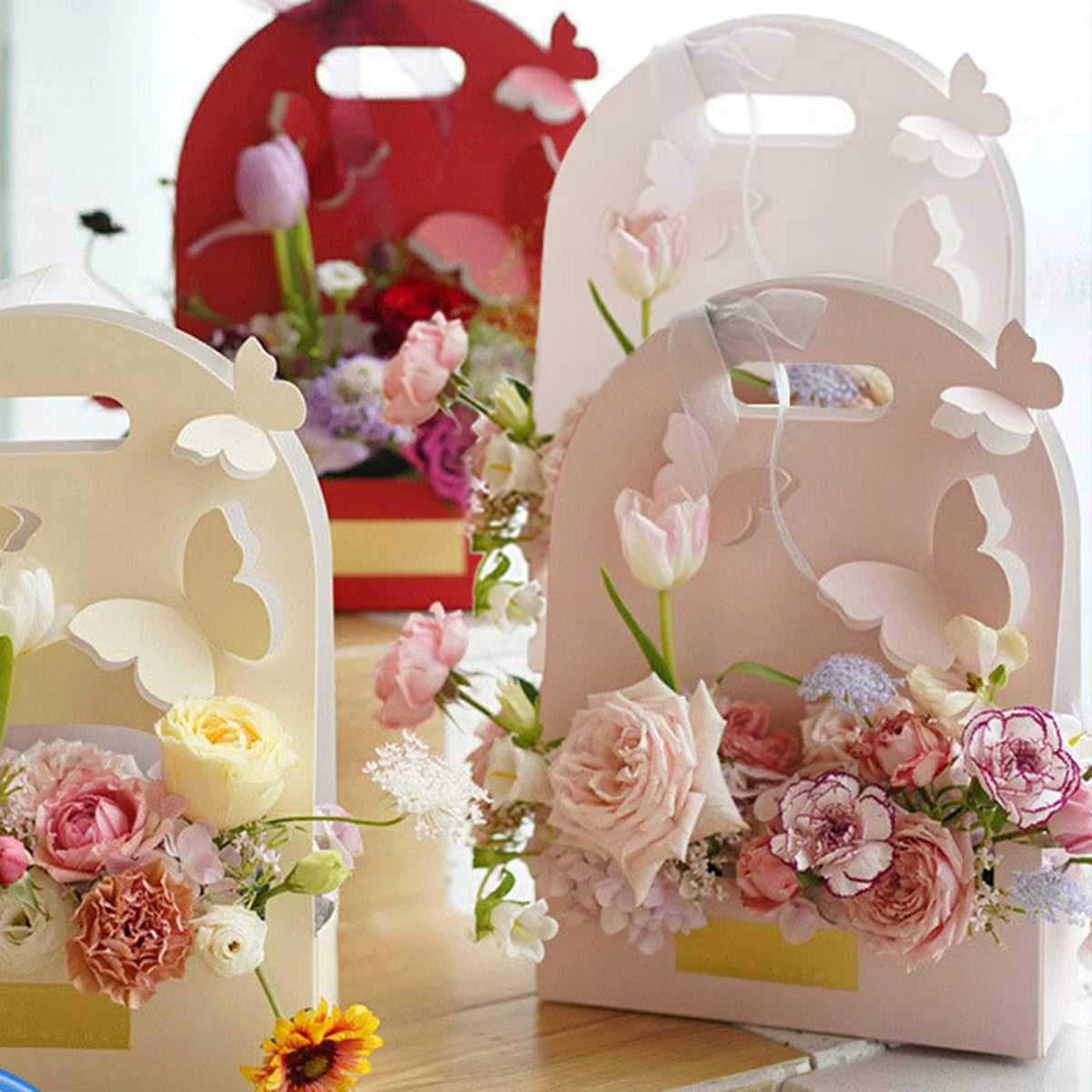 Butterfly Hand-held Flower Box - Transparent PVC (10 pcs) | Premium Floral Packaging